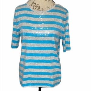 Belford Blue And Gray Striped Sequined Top